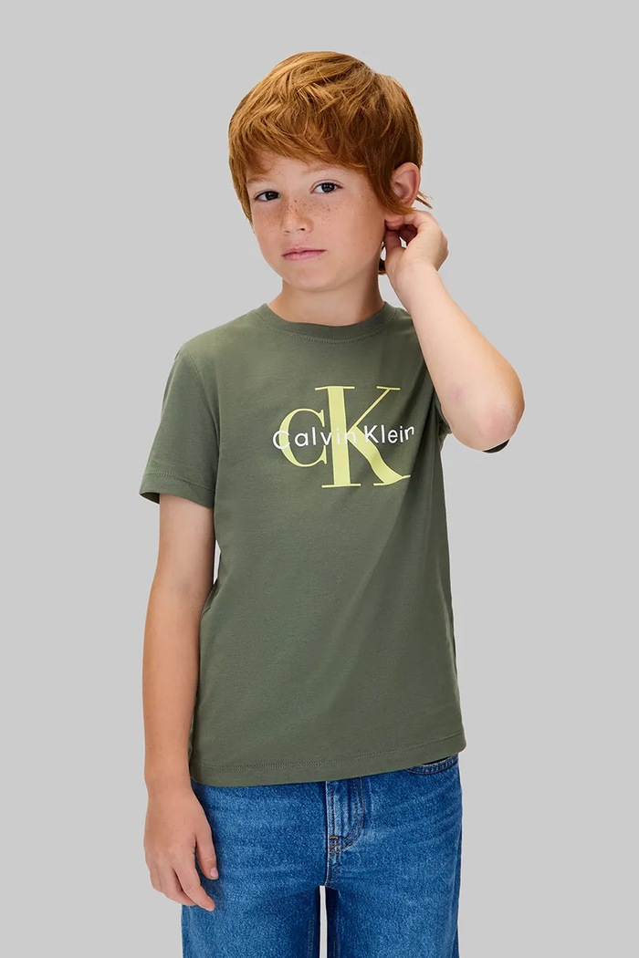 Calvin Klein Jeans t-shirt bawełniany dziecięcy nadruk zielony IU0IU00715.128.170.9BYA