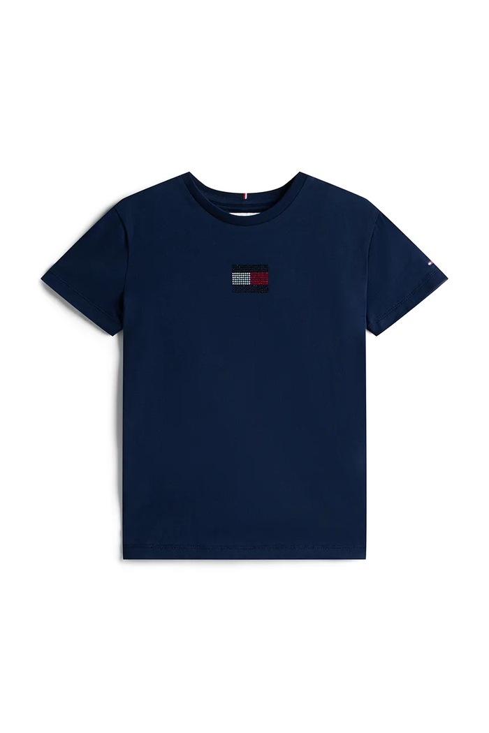Detské bavlnené tričko Tommy Hilfiger KG0KG09012.9BYA tmavomodrá AW25