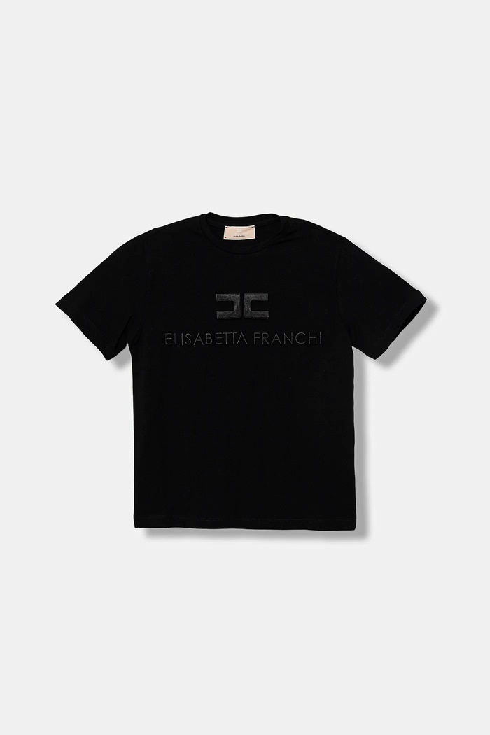 Παιδικό μπλουζάκι Elisabetta Franchi απλικέ μαύρο EFTS250.0.JE006.140.158