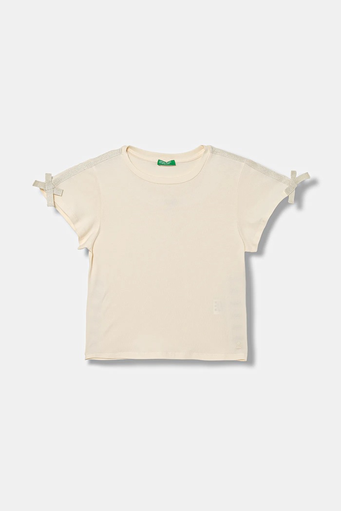 Παιδικό μπλουζάκι United Colors of Benetton στρογγυλό μπεζ 3P4ZC10QH.G.seasonal
