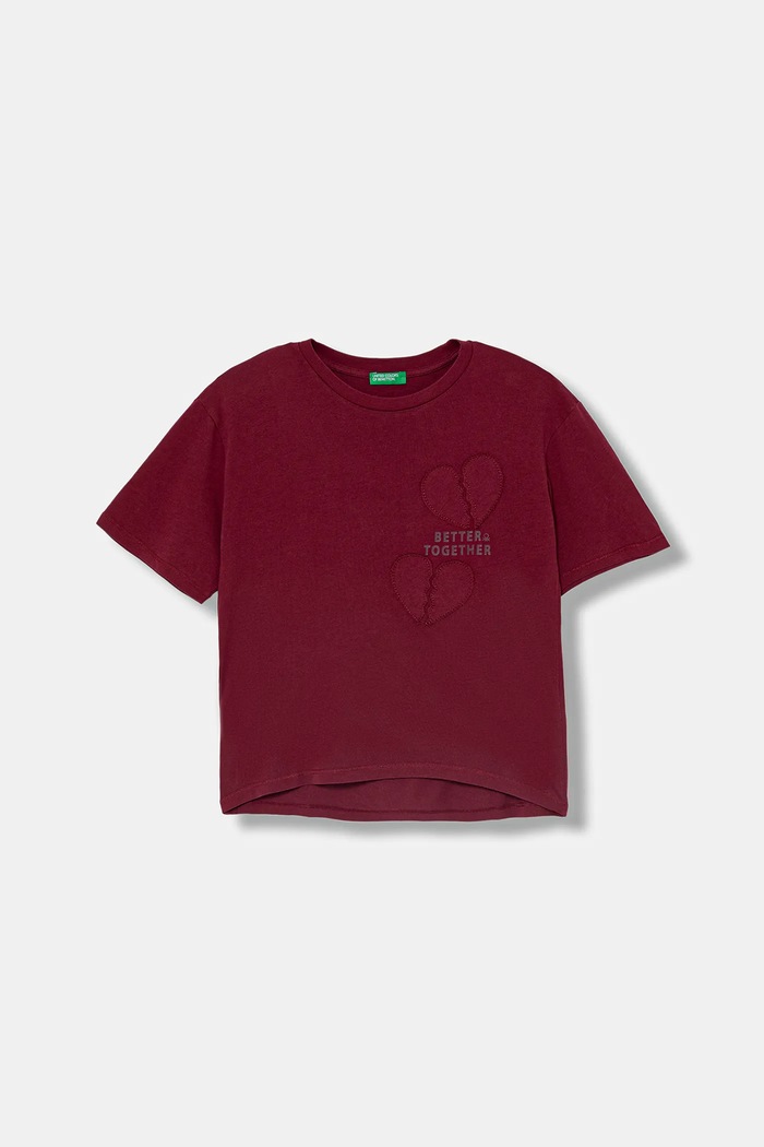 United Colors of Benetton t-shirt bawełniany dziecięcy aplikacja bordowy 3I1XC10QD.G.seasonal.