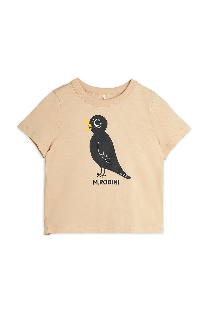 Mini Rodini t-shirt bawełniany dziecięcy Blackbird nadruk beżowy 2562013713