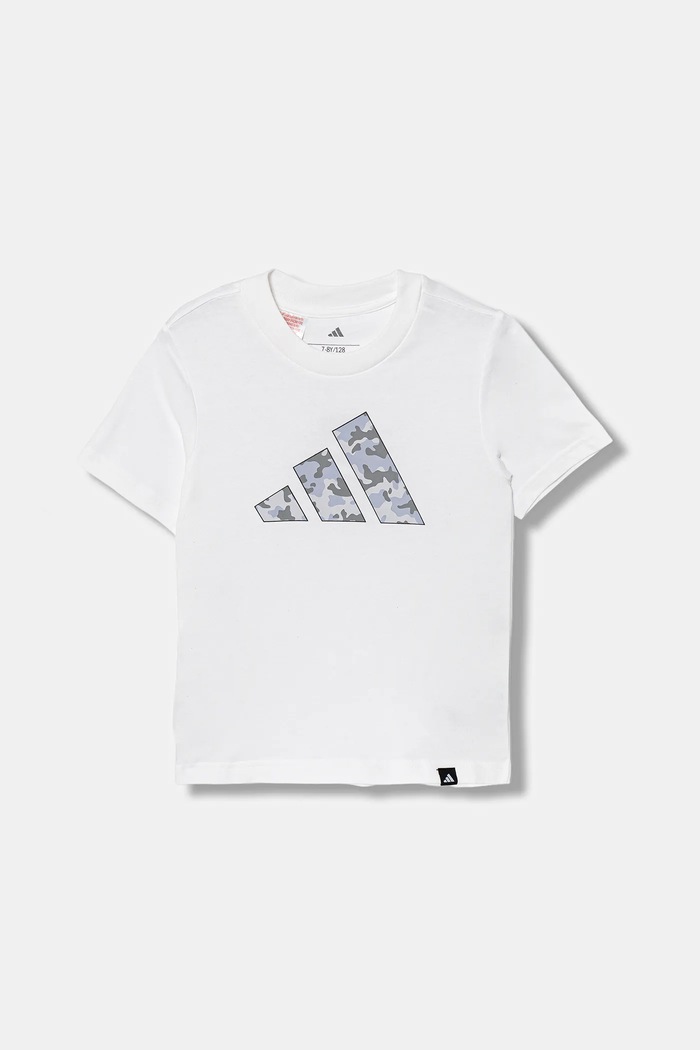 adidas T-shirt bawełniany dziecięcy JV5077 biały AW25