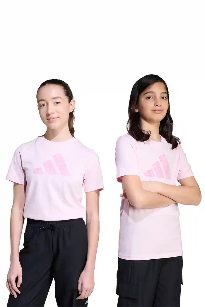 adidas t-shirt bawełniany dziecięcy nadruk różowy JV5205