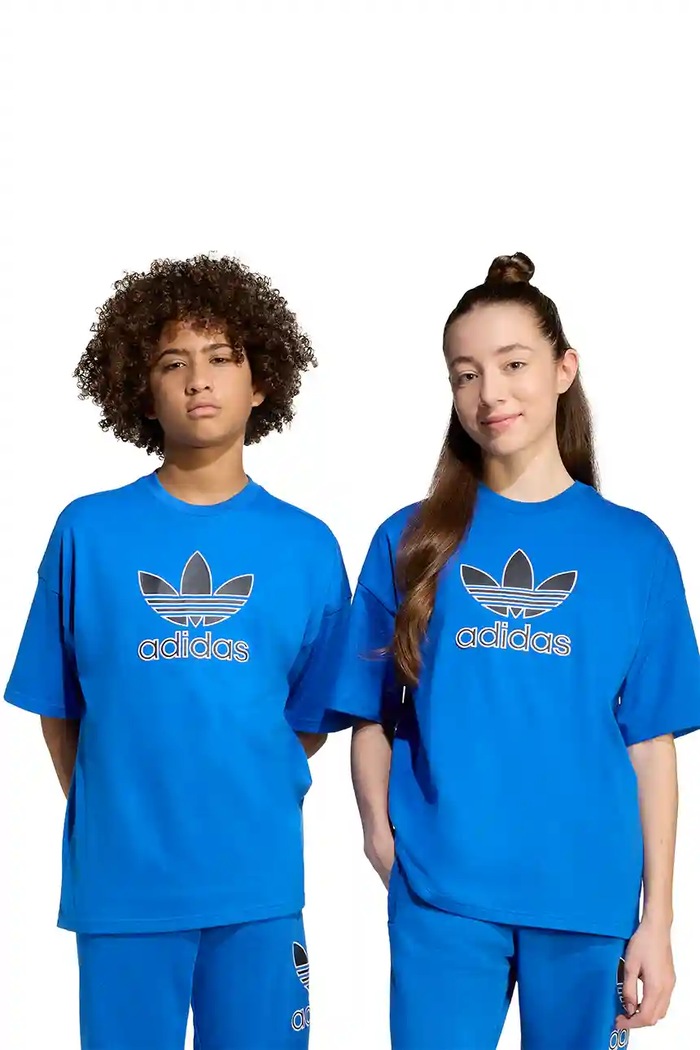 adidas Originals t-shirt bawełniany dziecięcy aplikacja niebieski JV8557