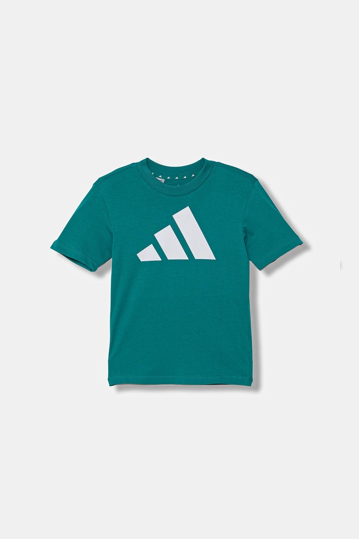 adidas t-shirt bawełniany dziecięcy JW2415 turkusowy AW25