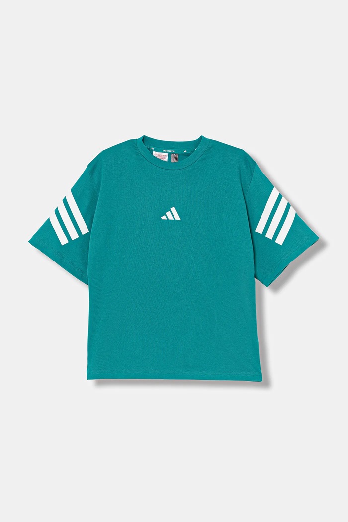 adidas t-shirt bawełniany dziecięcy JW7531 turkusowy AW25