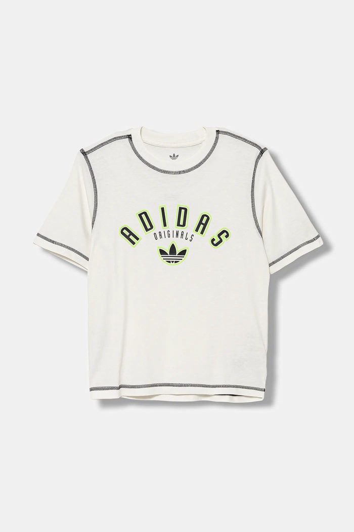 Detské bavlnené tričko adidas Originals JX5265 béžová AW25