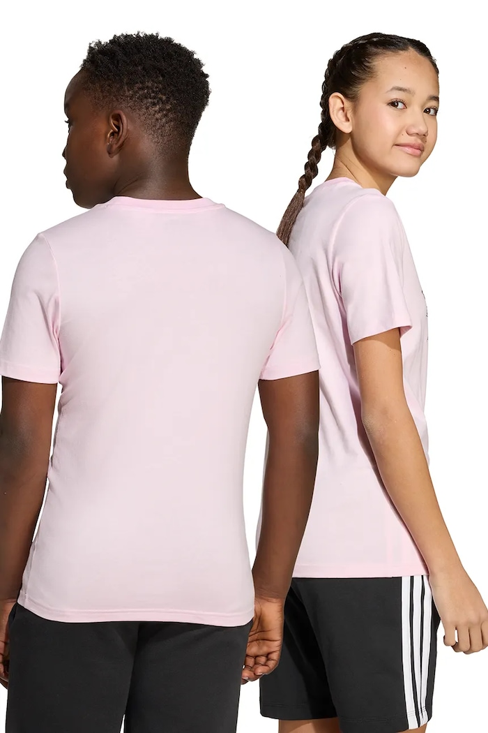 T-shirt bawełniany dziecięcy adidas różowy JY4949