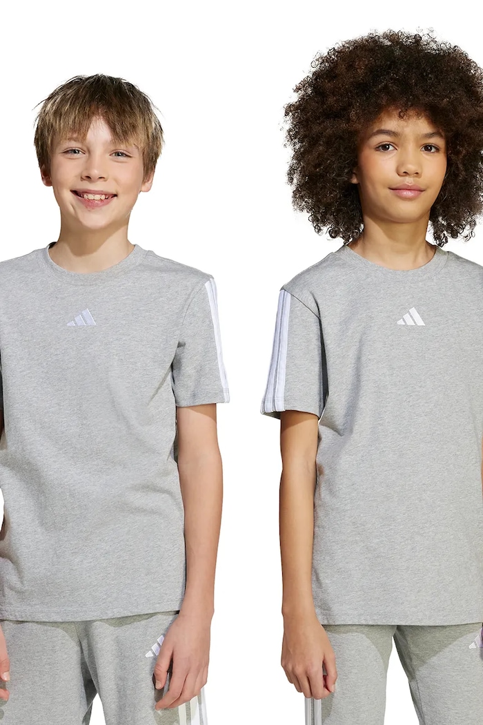 adidas t-shirt bawełniany dziecięcy aplikacja szary JY4968