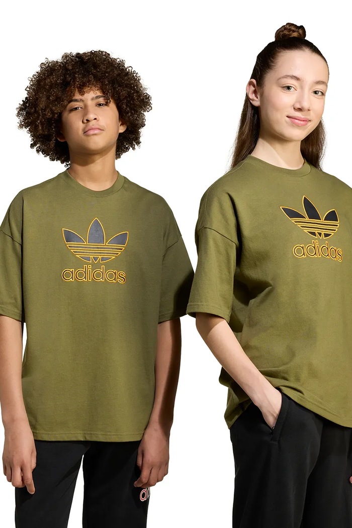 adidas Originals t-shirt bawełniany dziecięcy aplikacja zielony JZ4078