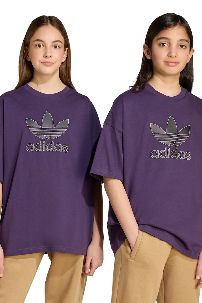adidas Originals t-shirt bawełniany dziecięcy aplikacja fioletowy JY6421