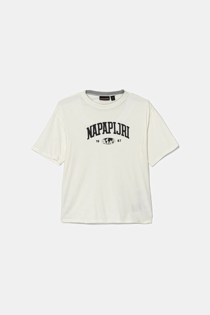 Napapijri T-shirt bawełniany dziecięcy S-AHR beżowy NP0A88ZO2061.98.128