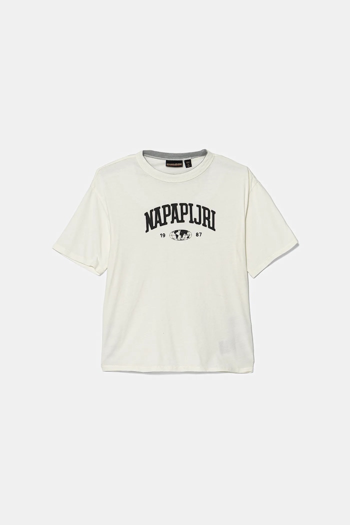 Napapijri T-shirt bawełniany dziecięcy S-AHR beżowy NP0A88ZO2061.98.128