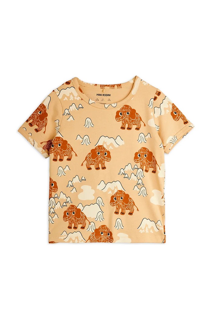 Mini Rodini t-shirt dziecięcy Mammoths wzorzyste beżowy 25720103
