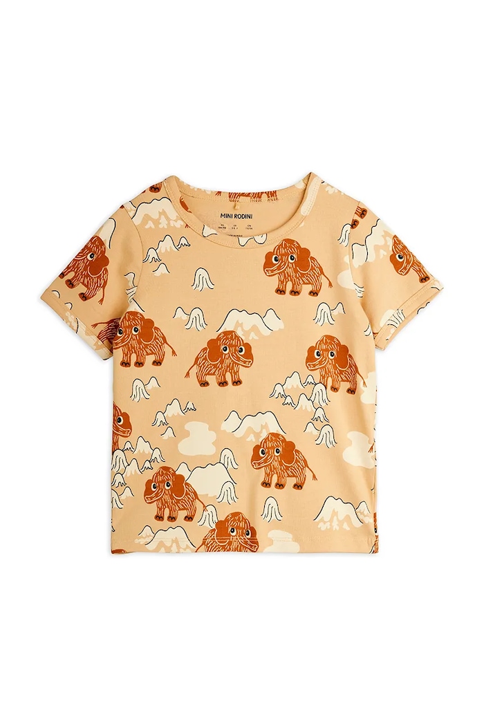 Mini Rodini t-shirt dziecięcy Mammoths wzorzyste beżowy 25720103