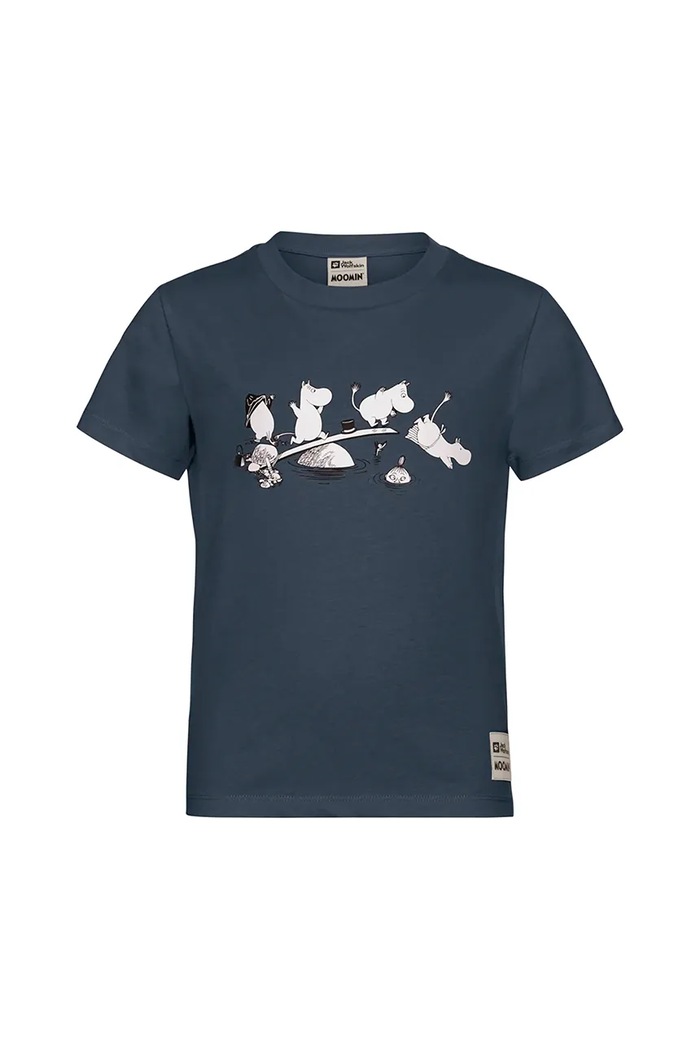 Jack Wolfskin t-shirt bawełniany dziecięcy MOOMIN T-SHIRT K A65461 granatowy AW25