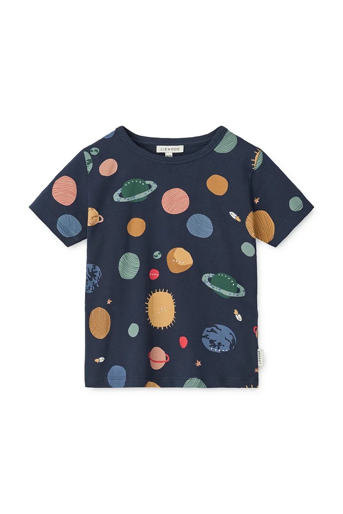 Liewood t-shirt bawełniany dziecięcy Apia Printed Shortsleeve T-shirt LW20355.9BYA granatowy AW25