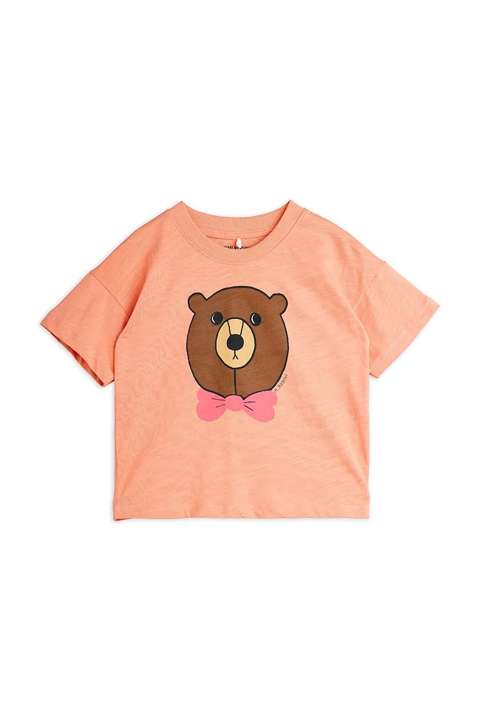 Παιδικό βαμβακερό μπλουζάκι Mini Rodini Bear βαμβάκι πορτοκαλί 25720107