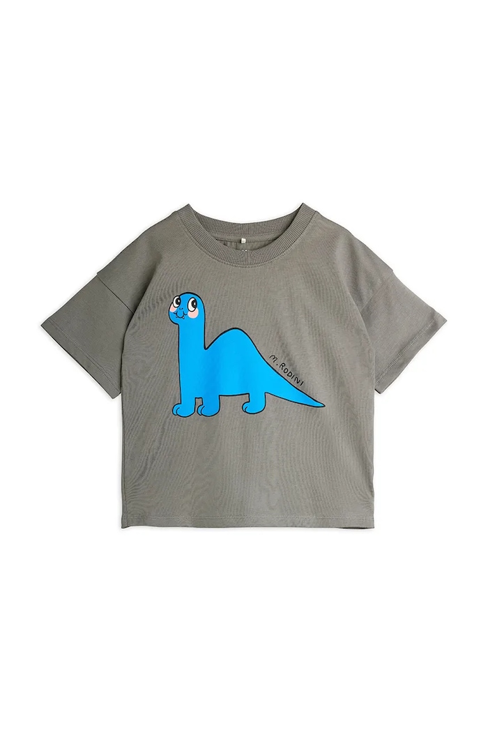 Детска памучна тениска Mini Rodini Dino 25720131 сив AW25