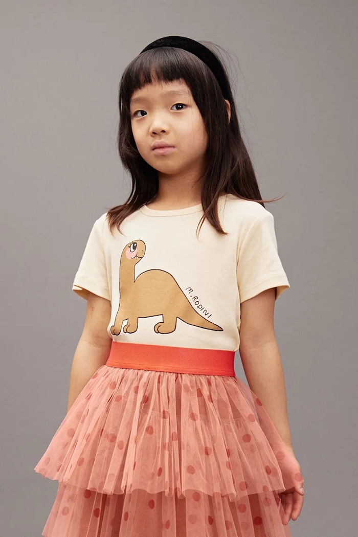 Mini Rodini t-shirt bawełniany dziecięcy Dino nadruk beżowy 25720132