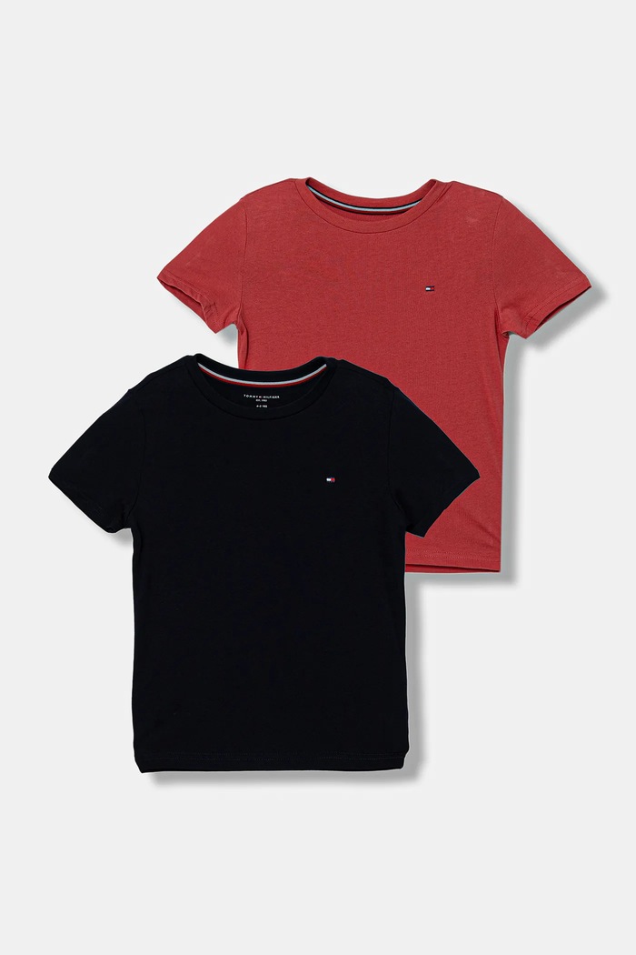 Detské bavlnené tričko Tommy Hilfiger 2-pak bavlna červená UK0UK00073.9BYA
