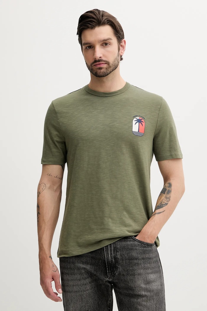 Bavlněné tričko Tommy Hilfiger potisk zelená MW0MW39354