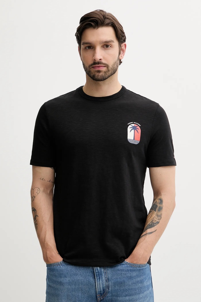 Bavlněné tričko Tommy Hilfiger potisk černá MW0MW39354