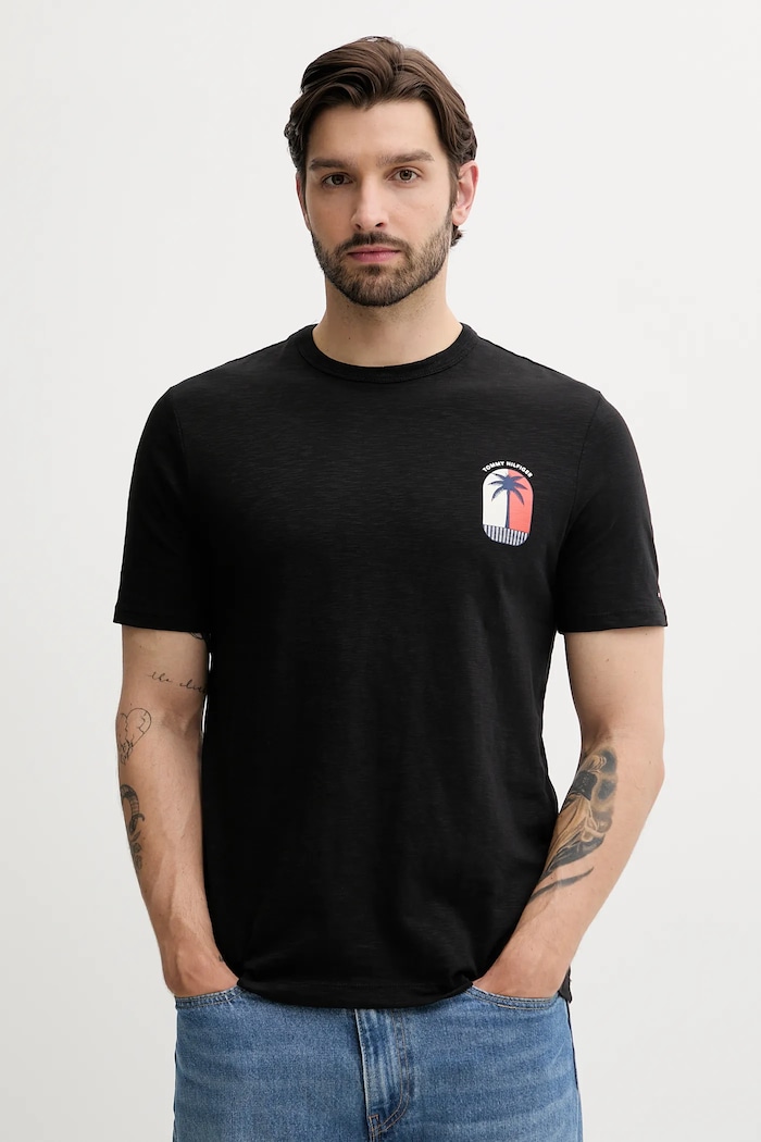Bavlněné tričko Tommy Hilfiger potisk černá MW0MW39354