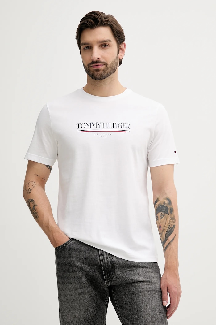 Tommy Hilfiger tricou din bumbac print alb MW0MW40324