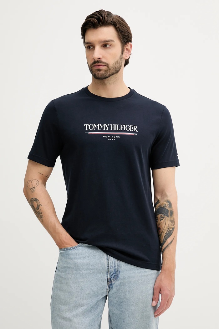 Tommy Hilfiger t-shirt bawełniany nadruk granatowy MW0MW40324