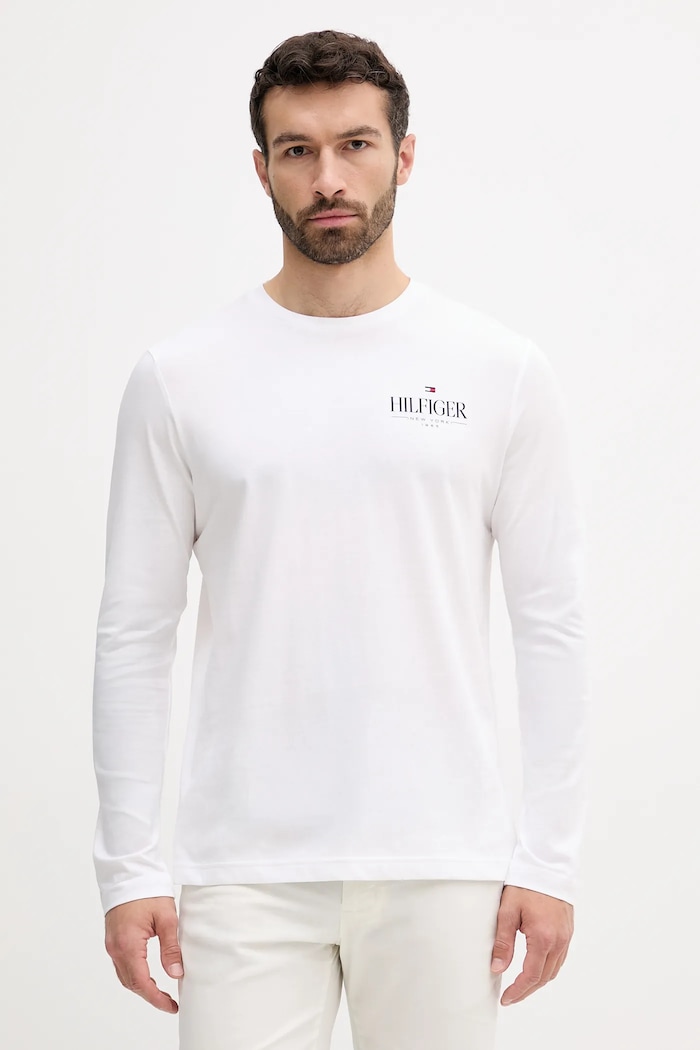 Bavlněné tričko s dlouhým rukávem Tommy Hilfiger potisk bílá MW0MW41293