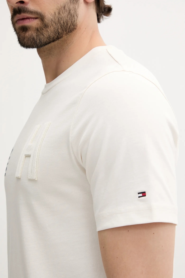 Βαμβακερό μπλουζάκι Tommy Hilfiger μπεζ MW0MW39364