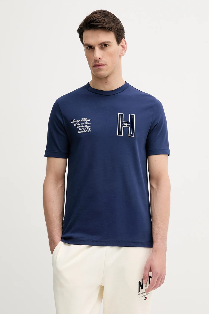 Βαμβακερό μπλουζάκι Tommy Hilfiger βαμβάκι σκούρο μπλε MW0MW39364