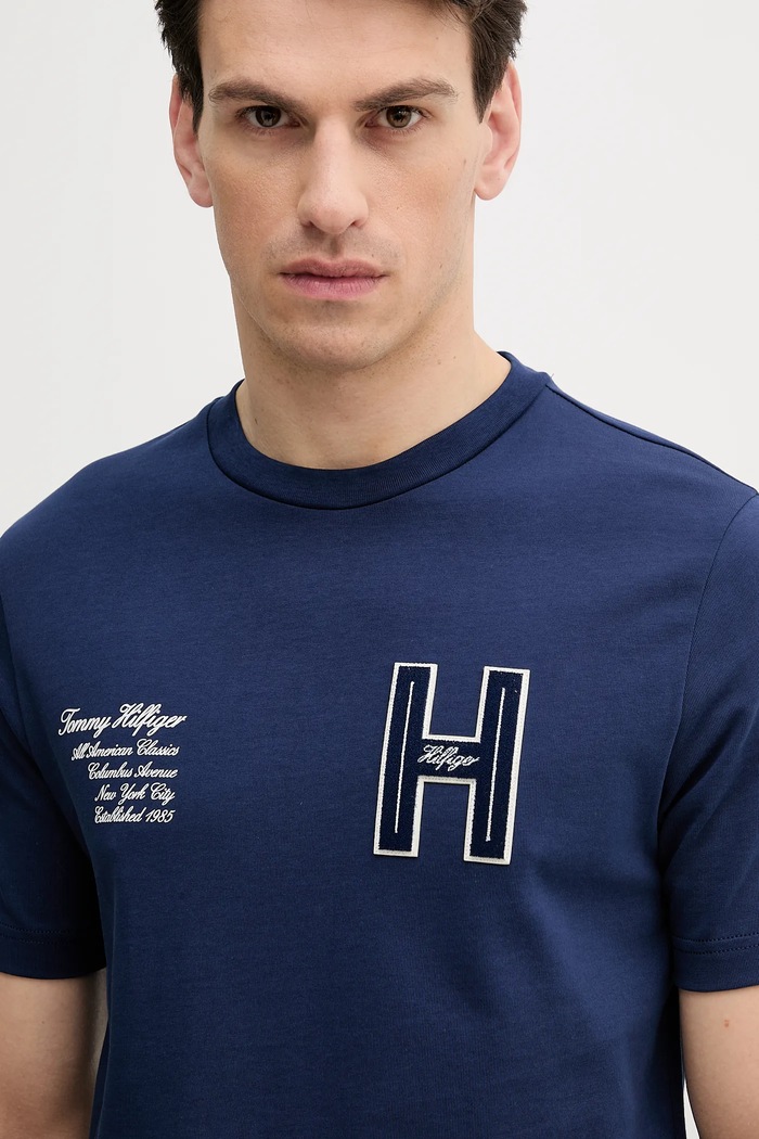 Βαμβακερό μπλουζάκι Tommy Hilfiger σκούρο μπλε MW0MW39364