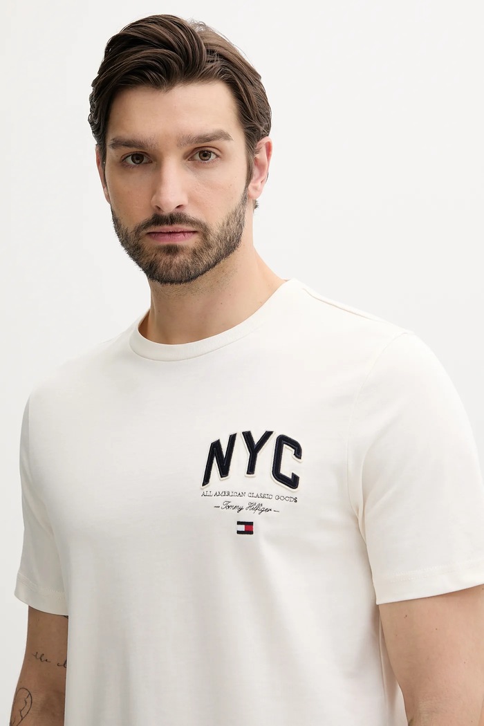 Ρούχα Βαμβακερό μπλουζάκι Tommy Hilfiger MW0MW40427 μπεζ