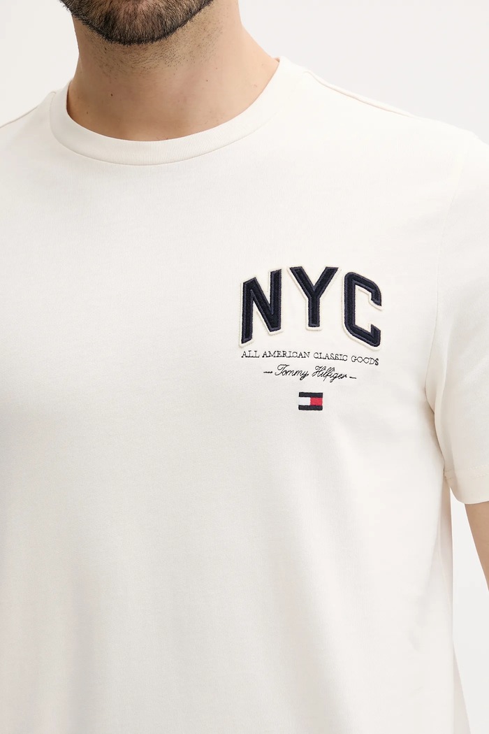 Βαμβακερό μπλουζάκι Tommy Hilfiger μπεζ MW0MW40427