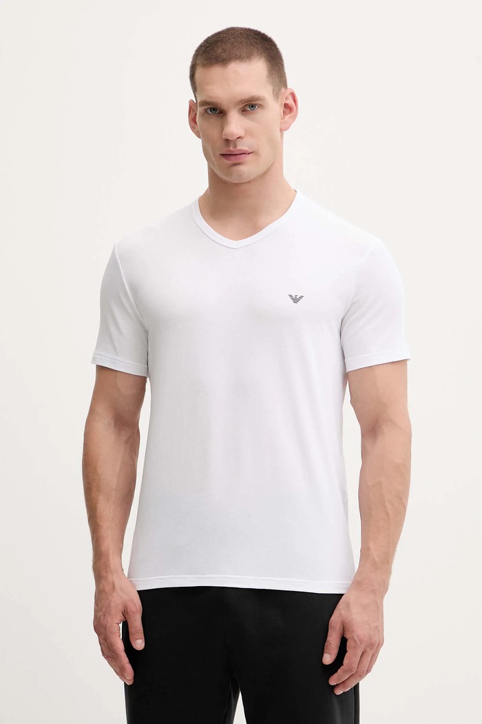 Emporio Armani Underwear basic tričko pánske bavlnené s elastanom 2-pack jednofarebný biela EM000392.AF14132