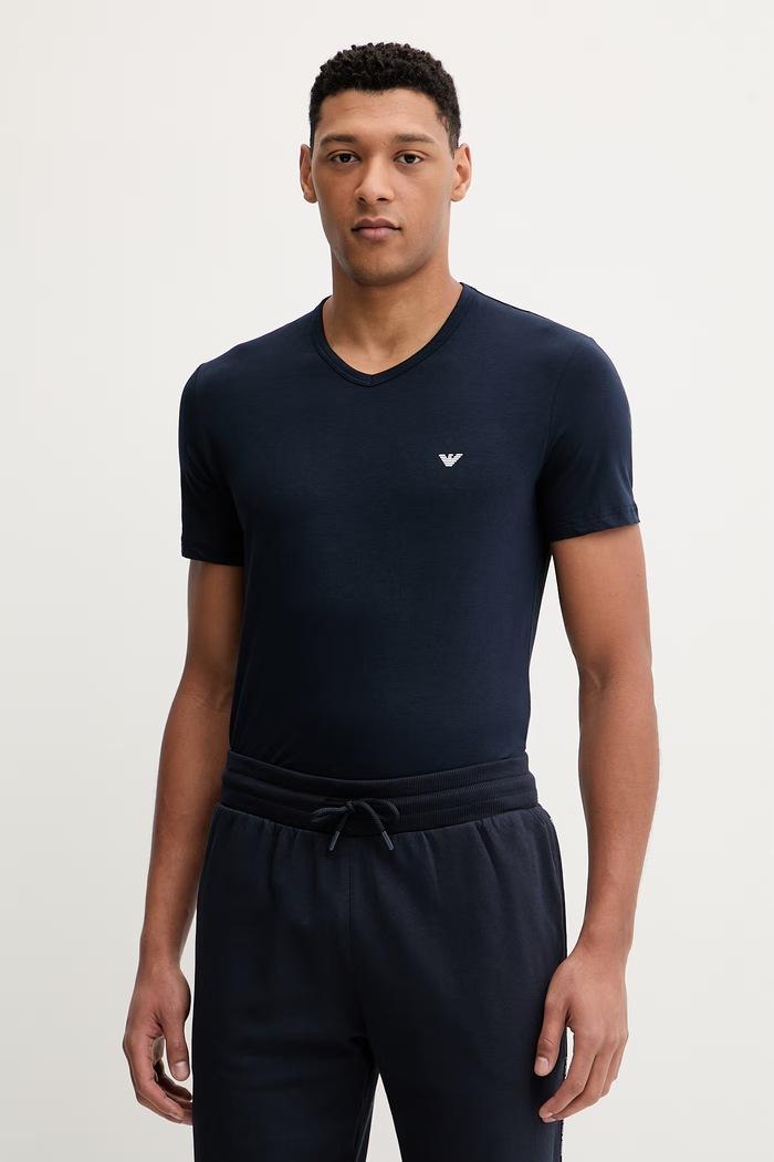 Emporio Armani Underwear basic tričko pánske bavlnené s elastanom 2-pak jednofarebný tmavomodrá EM000392.AF14132