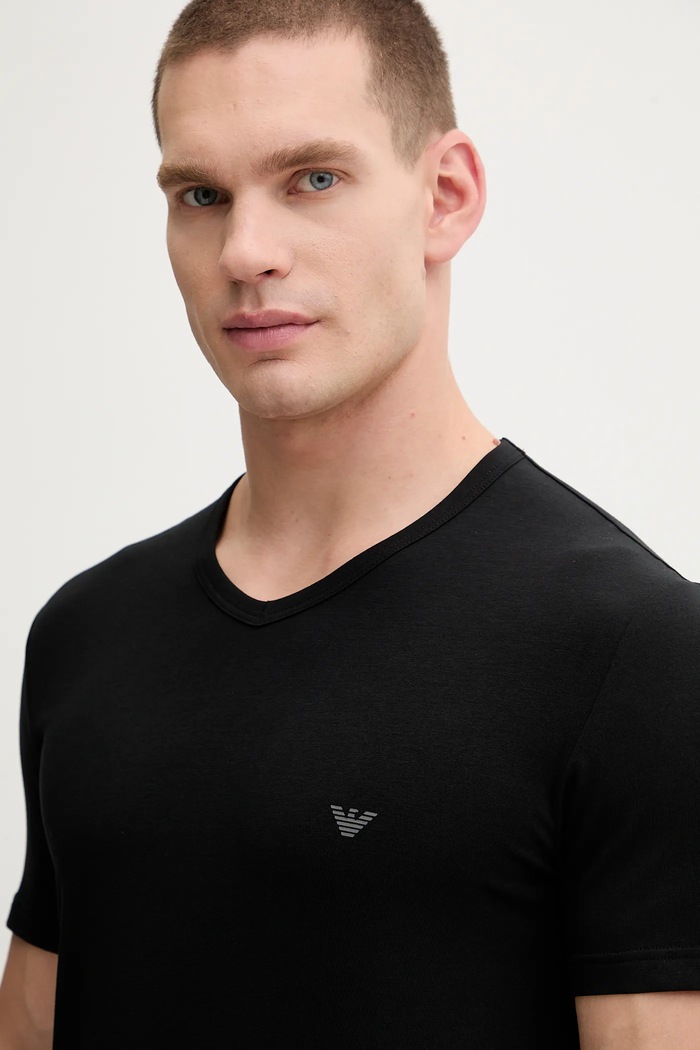 Emporio Armani Underwear basic tričko pánske bavlnené s elastanom 2-pak čierna EM000392.AF14132