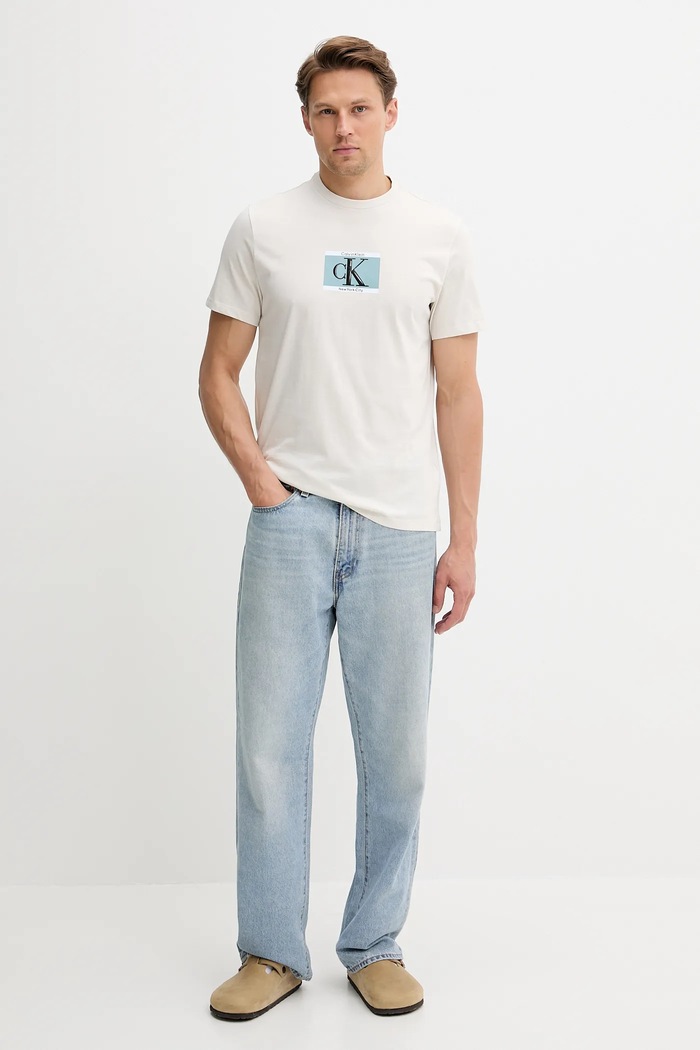 Bavlněné tričko Calvin Klein LV04RC854G béžová AW25
