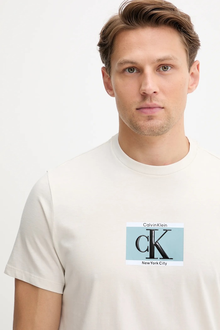 Bavlněné tričko Calvin Klein béžová LV04RC854G