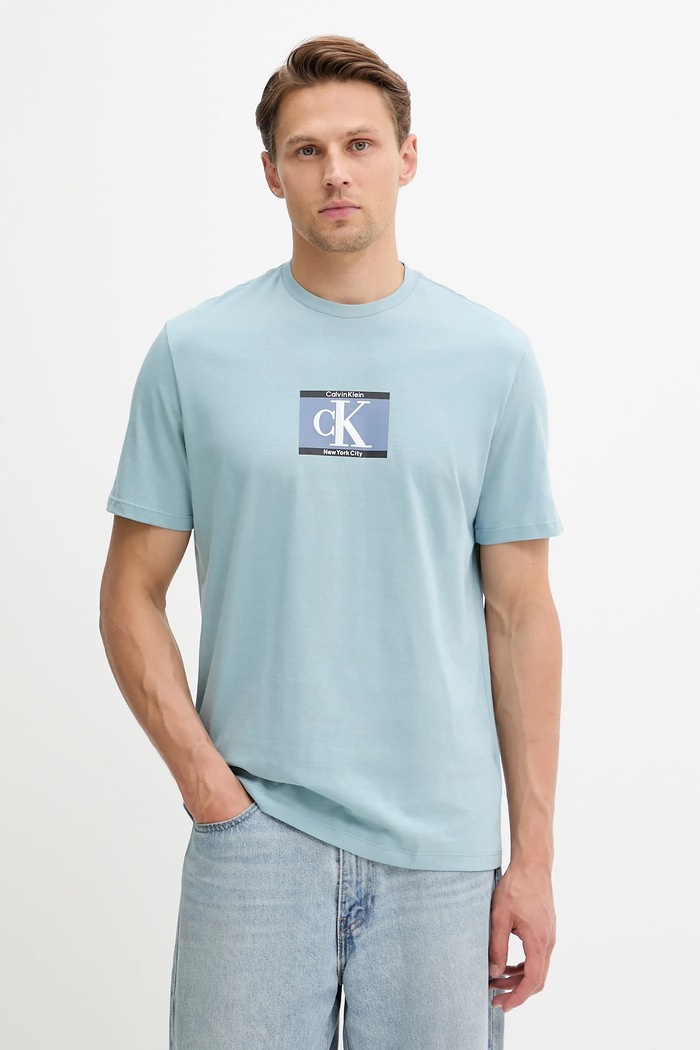 Bavlnené tričko Calvin Klein potlač modrá LV04RC854G
