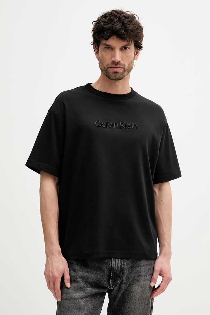 Calvin Klein t-shirt bawełniany aplikacja czarny LV04LC206G