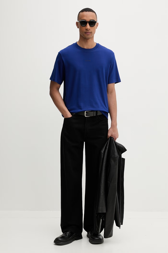 Calvin Klein T-shirt męski bawełniany z elastanem LV04LC241G niebieski SS26