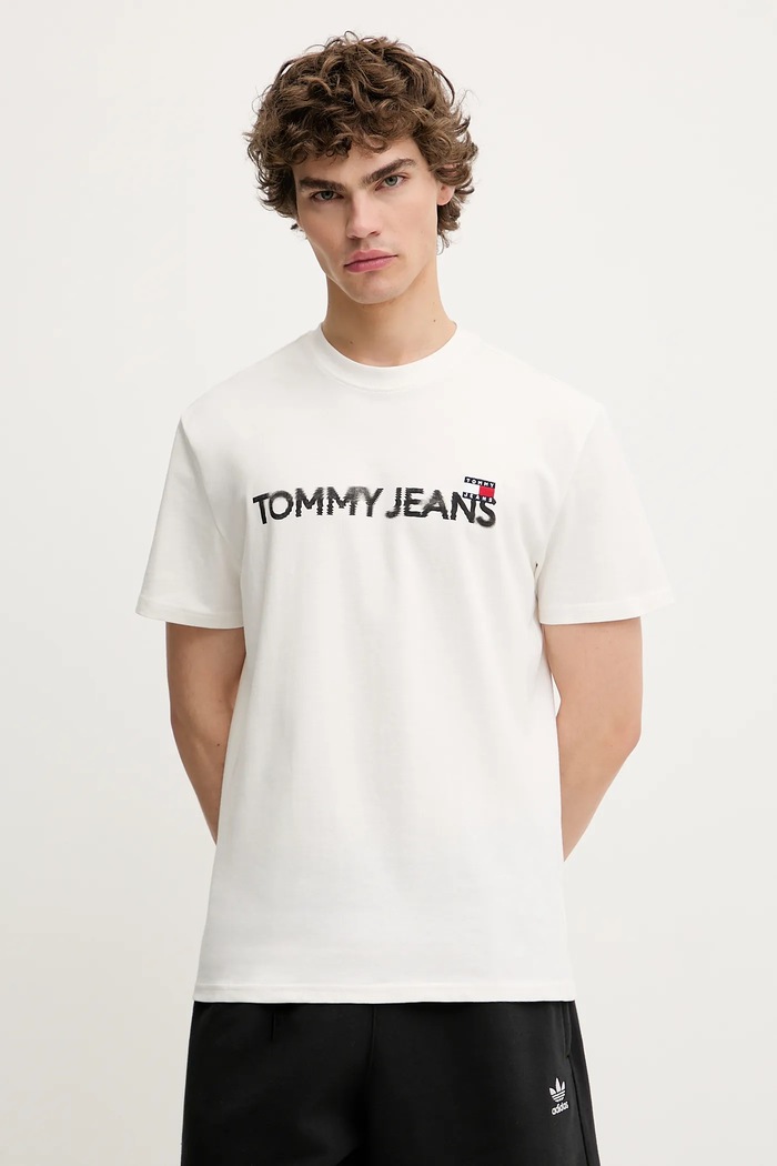 Bavlnené tričko Tommy Jeans potlač biela DM0DM21585