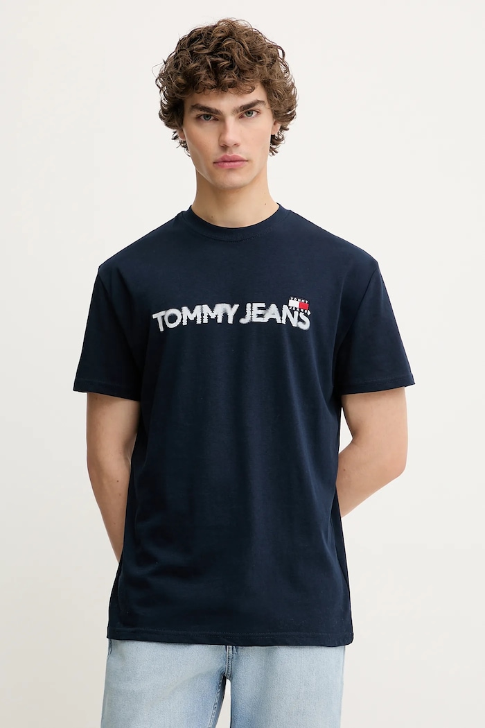 Bavlnené tričko Tommy Jeans potlač tmavomodrá DM0DM21585