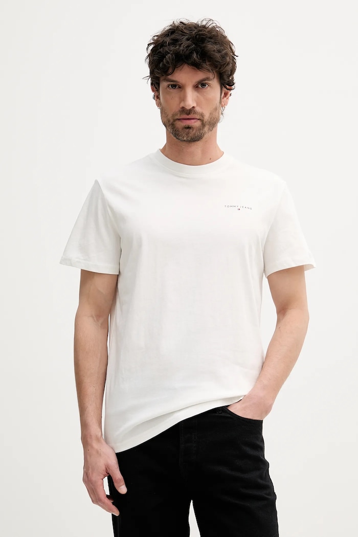 Tommy Jeans T-shirt męski bawełniany nadruk biały DM0DM21780