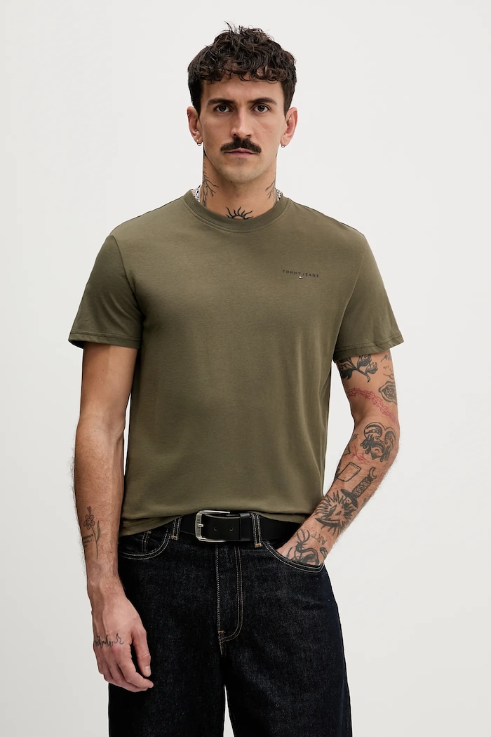 Tommy Jeans tričko pánske bavlnené zelená DM0DM21780