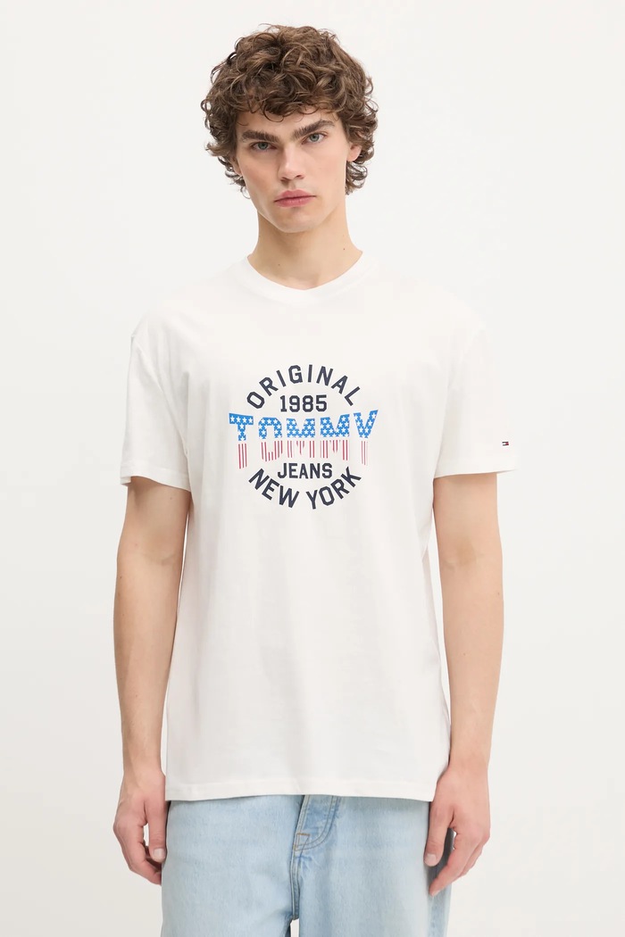 Bavlnené tričko Tommy Jeans potlač biela DM0DM21913